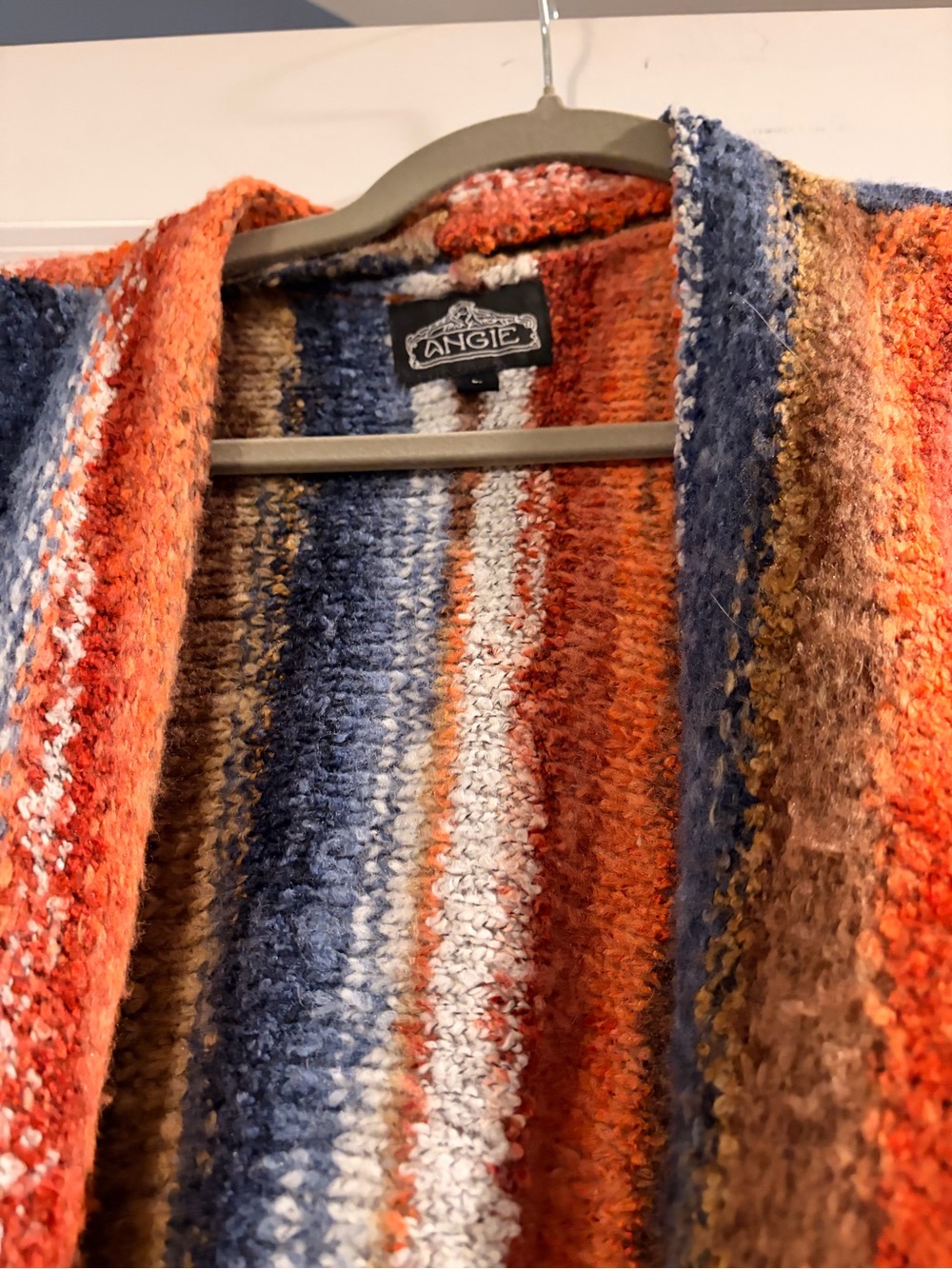 Angie Multi-Color Striped Fringe Knit Vest (Orange, Blue, Brown) - Picture 2 of 2